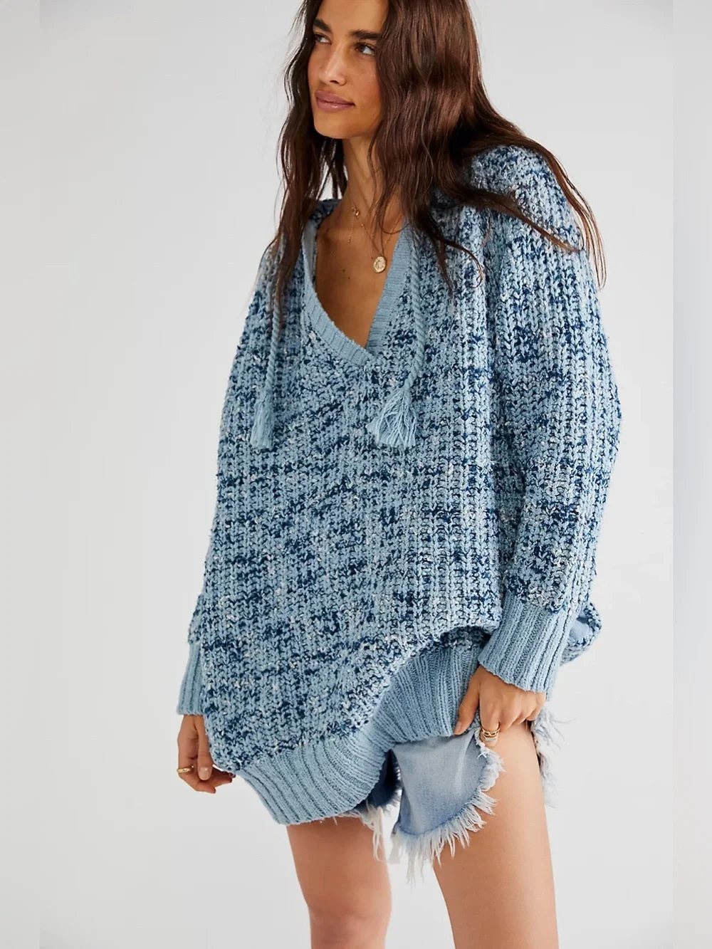 Free People Never Leaving Hoodie Sweater Slouchy in Blue